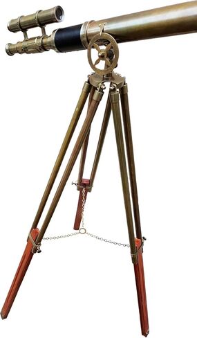 Handcrafted Antique Brass Telescope – Double Barrel Marine Navy Style with Wooden Tripod for Living Room & Office Decor in Saudi Arabia
