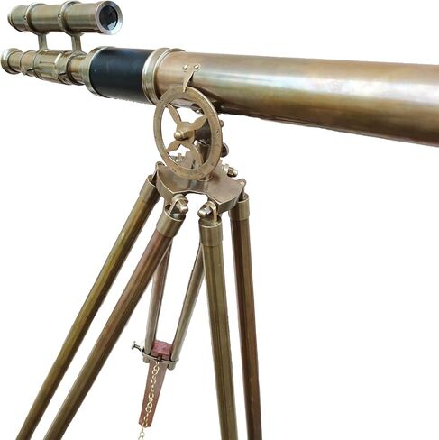 Handcrafted Antique Brass Telescope – Double Barrel Marine Navy Style with Wooden Tripod for Living Room & Office Decor in Saudi Arabia