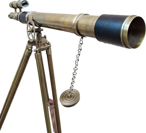 Handcrafted Antique Brass Telescope – Double Barrel Marine Navy Style with Wooden Tripod for Living Room & Office Decor in Saudi Arabia