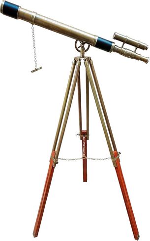 Handcrafted Antique Brass Telescope – Double Barrel Marine Navy Style with Wooden Tripod for Living Room & Office Decor in Saudi Arabia