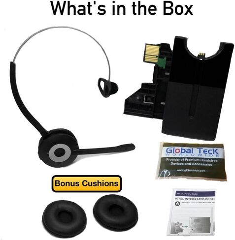 Global Teck Bundle for Mitel Wireless DECT Headset for MiVoice 6930, 6940 Phones - This Headset is only Compatible with 6930 and 6940 Mitel Models - Includes Two Soft Leatherette Cushions in Saudi Arabia