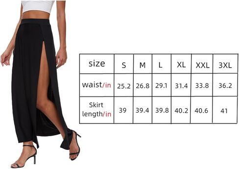 Women's High Waist Maxi Skirt with Side Slit, Black, Long Flowy A-Line Skirt for Beach, Casual, Evening Events in Saudi Arabia