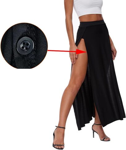 Women's High Waist Maxi Skirt with Side Slit, Black, Long Flowy A-Line Skirt for Beach, Casual, Evening Events in Saudi Arabia