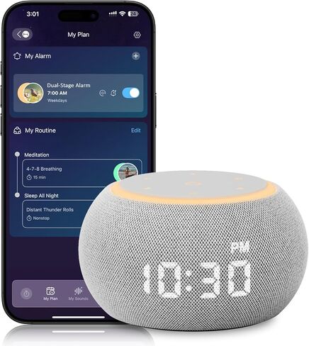 آلة صوت ضوضاء بيضاء للنوم، منبه وغفوة على مرحلتين، تحكم ذكي في التطبيقات، أزرار مخصصة، أكثر من 500 صوت مهدئ غير حلقي، ساعة قابلة للتعتيم، مؤقت، ضوء ليلي، تهويدة، للأطفال والبالغين in Kuwait