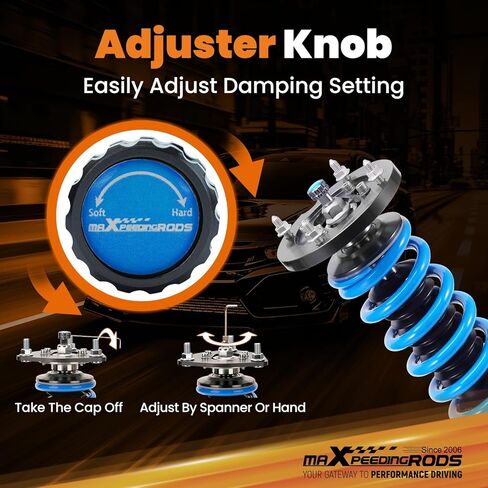 maxpeedingrods Coilover لـ Ford Mustang S-197 2005-2014، لـ Ford Mustang GT S-197 2005-2014، طقم تعليق Coilovers قابل للتعديل بـ 24 مستوى، طقم خفض مطور T6 قابل للتعديل باللون الأزرق in Kuwait