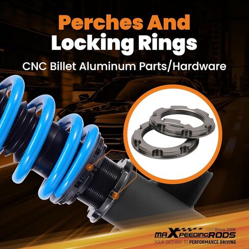 maxpeedingrods Coilover لـ Ford Mustang S-197 2005-2014، لـ Ford Mustang GT S-197 2005-2014، طقم تعليق Coilovers قابل للتعديل بـ 24 مستوى، طقم خفض مطور T6 قابل للتعديل باللون الأزرق in Kuwait