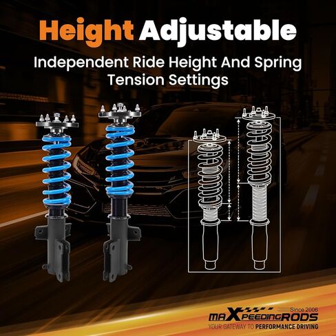 maxpeedingrods Coilover لـ Ford Mustang S-197 2005-2014، لـ Ford Mustang GT S-197 2005-2014، طقم تعليق Coilovers قابل للتعديل بـ 24 مستوى، طقم خفض مطور T6 قابل للتعديل باللون الأزرق in Kuwait
