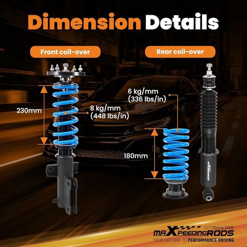 maxpeedingrods Coilover لـ Ford Mustang S-197 2005-2014، لـ Ford Mustang GT S-197 2005-2014، طقم تعليق Coilovers قابل للتعديل بـ 24 مستوى، طقم خفض مطور T6 قابل للتعديل باللون الأزرق in Kuwait