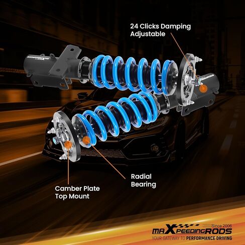 maxpeedingrods Coilover لـ Ford Mustang S-197 2005-2014، لـ Ford Mustang GT S-197 2005-2014، طقم تعليق Coilovers قابل للتعديل بـ 24 مستوى، طقم خفض مطور T6 قابل للتعديل باللون الأزرق in Kuwait
