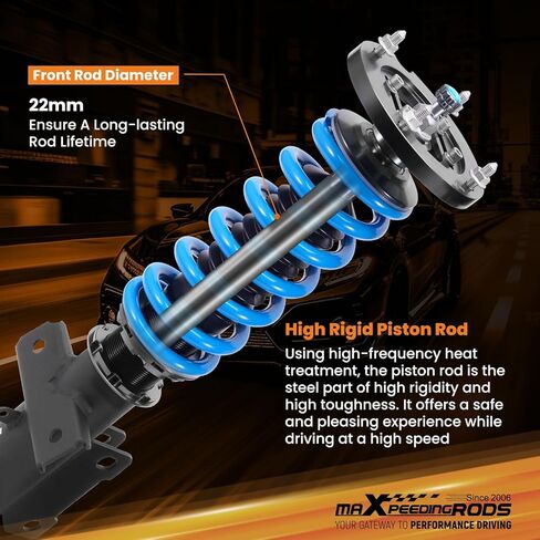 maxpeedingrods Coilover لـ Ford Mustang S-197 2005-2014، لـ Ford Mustang GT S-197 2005-2014، طقم تعليق Coilovers قابل للتعديل بـ 24 مستوى، طقم خفض مطور T6 قابل للتعديل باللون الأزرق in Kuwait