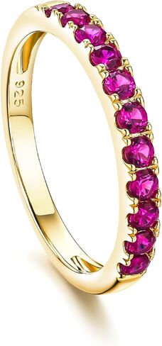 Created Ruby/Sapphire/Emerald Stackable Rings for Women 14K Gold Plated/ 925 Sterling Silver 2.2mm Wedding Band Ring (with Gift Box) in Kuwait