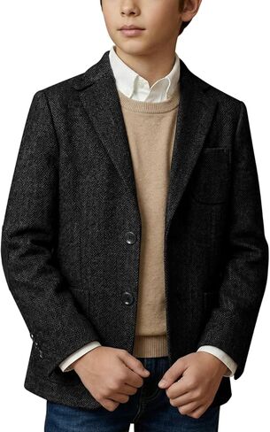 سترة بدلة JPF Kids Herringbone Tweed Blazer للأولاد بمقاس نحيف للأولاد في سن المراهقة للمدرسة من التويد سترة رياضية in Kuwait