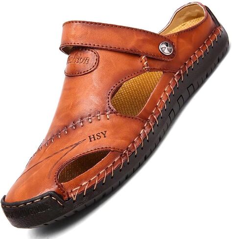 NANXIN&LOVE Mens Casual Leather Sandals Summer Beach Slipper Mens Comfort Outdoor Shoes Fashion Lightweight Trail Water Sandal Adjustable （Two Ways） in Saudi Arabia