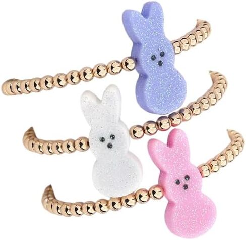 tenghong2021 3 Pcs Easter Acrylic Rabbit Bracelet Beaded Handmade Colorful Cartoon Gift Holiday Bracelets Jewelry Set in Saudi Arabia