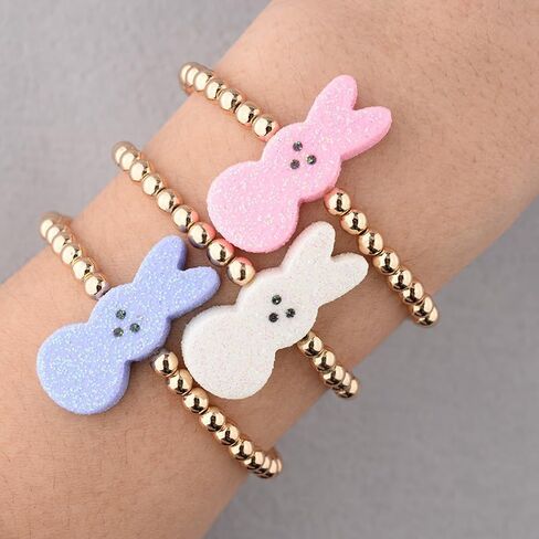 tenghong2021 3 Pcs Easter Acrylic Rabbit Bracelet Beaded Handmade Colorful Cartoon Gift Holiday Bracelets Jewelry Set in Saudi Arabia