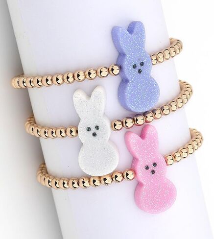 tenghong2021 3 Pcs Easter Acrylic Rabbit Bracelet Beaded Handmade Colorful Cartoon Gift Holiday Bracelets Jewelry Set in Saudi Arabia