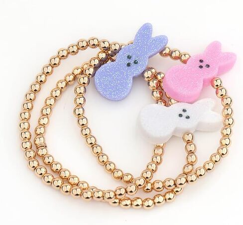 tenghong2021 3 Pcs Easter Acrylic Rabbit Bracelet Beaded Handmade Colorful Cartoon Gift Holiday Bracelets Jewelry Set in Saudi Arabia