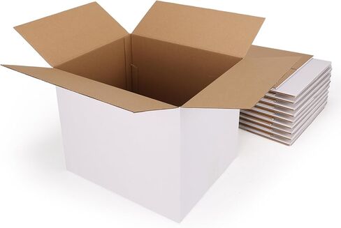 Hoikwo 10 عبوات 12 × 10 × 10 صناديق شحن، مجموعة صناديق من الورق المقوى المموج الرقيق الأبيض للشركات الصغيرة لتغليف العناصر البريدية خفيفة الوزن in Kuwait