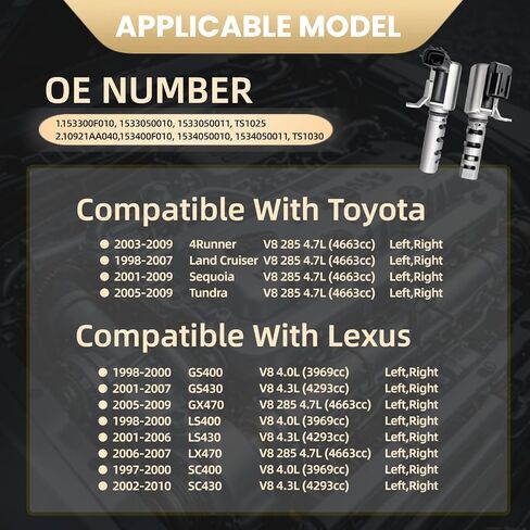 محرك متغير صمام توقيت الملف اللولبي VVT متوافق مع تندرا 4Runner سيكويا لاند كروزر GS400 GS430 GX470 LS400 LS430 LX470 SC400 SC430153300F010 1533050010 1533050011 TS1025 153400F010 in Saudi Arabia