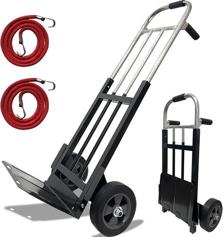 800 LB Dolly Cart with 8" Solid Rubber Wheels, Heavy Duty Folding Hand Truck Dolly with Bungee Cords, Compact Foldable Alloy Steel Design for Warehouses, Homes, Offices, and Small Business in Kuwait