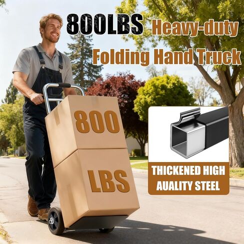 800 LB Dolly Cart with 8" Solid Rubber Wheels, Heavy Duty Folding Hand Truck Dolly with Bungee Cords, Compact Foldable Alloy Steel Design for Warehouses, Homes, Offices, and Small Business in Kuwait