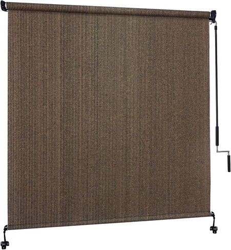 Patio Shades Roll Up Blinds with 90% UV Blockout, Outdoor Roller Shade for Patio 12FT Wide x 8 H, Cordless Sun Shade Cloth Roll for Pergola, Porch, Wheat in Saudi Arabia