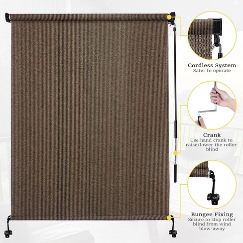 Patio Shades Roll Up Blinds with 90% UV Blockout, Outdoor Roller Shade for Patio 12FT Wide x 8 H, Cordless Sun Shade Cloth Roll for Pergola, Porch, Wheat in Saudi Arabia