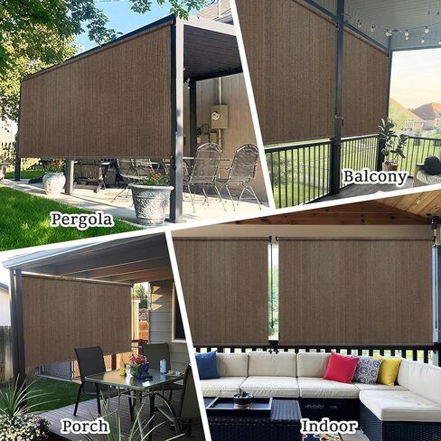 Patio Shades Roll Up Blinds with 90% UV Blockout, Outdoor Roller Shade for Patio 12FT Wide x 8 H, Cordless Sun Shade Cloth Roll for Pergola, Porch, Wheat in Saudi Arabia