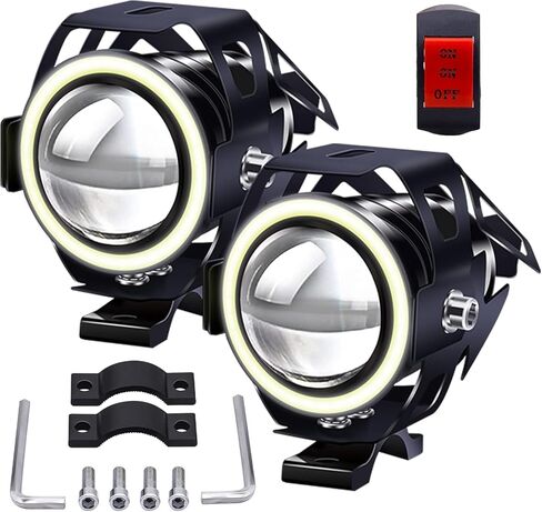 Biqing motorcycle driving lights led with 4 modes - universal U7 motorcycle auxiliary lights with white halo ring, stroboscopic - with High Low Beam Strobe in Saudi Arabia
