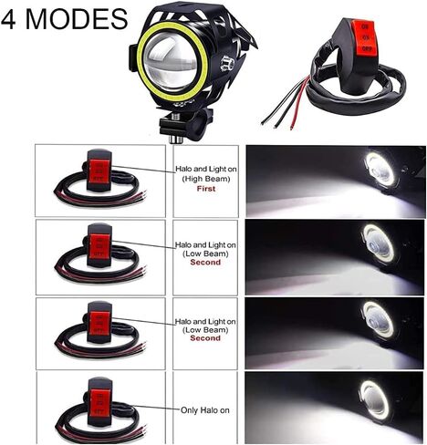 Biqing motorcycle driving lights led with 4 modes - universal U7 motorcycle auxiliary lights with white halo ring, stroboscopic - with High Low Beam Strobe in Saudi Arabia