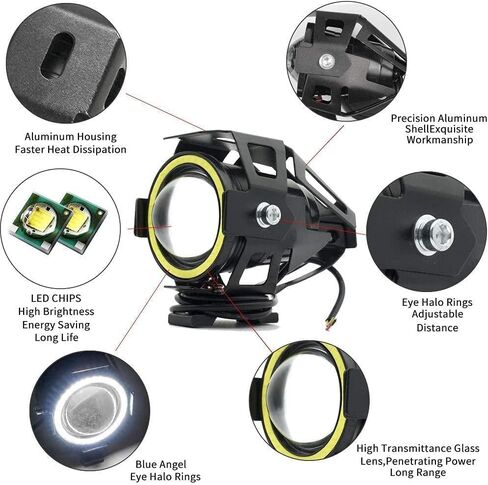 Biqing motorcycle driving lights led with 4 modes - universal U7 motorcycle auxiliary lights with white halo ring, stroboscopic - with High Low Beam Strobe in Saudi Arabia