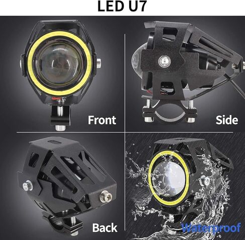 Biqing motorcycle driving lights led with 4 modes - universal U7 motorcycle auxiliary lights with white halo ring, stroboscopic - with High Low Beam Strobe in Saudi Arabia