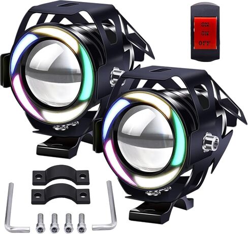 Biqing motorcycle driving lights led with 4 modes - universal U7 motorcycle auxiliary lights with white halo ring, stroboscopic - with High Low Beam Strobe in Saudi Arabia