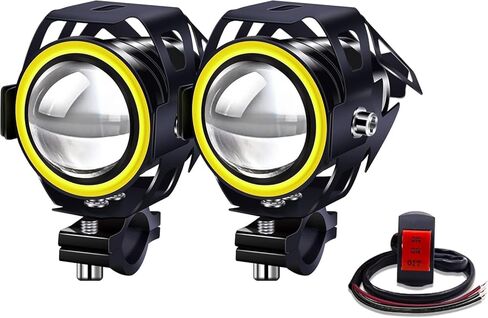 Biqing motorcycle driving lights led with 4 modes - universal U7 motorcycle auxiliary lights with white halo ring, stroboscopic - with High Low Beam Strobe in Saudi Arabia