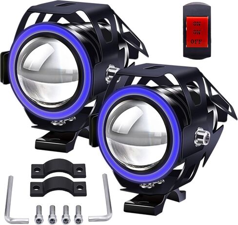Biqing motorcycle driving lights led with 4 modes - universal U7 motorcycle auxiliary lights with white halo ring, stroboscopic - with High Low Beam Strobe in Saudi Arabia