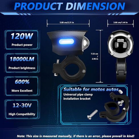 Shkalacar دراجة نارية أدى أضواء الضباب القيادة 120W LED القرون أضواء العرض AUX الأضواء، 18000LM IP67 أضواء مساعدة للماء الأضواء مع جبل بين قوسين لشاحنة بيك اب عربة الغولف SUV ATV، in Saudi Arabia