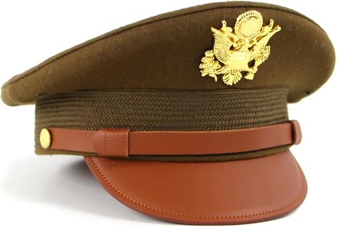 WW2 US Officer Hat Visor Wool Cap Crush With Eagle Embossment Badge WWII in Saudi Arabia