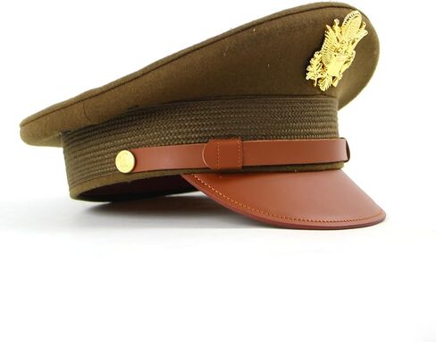 WW2 US Officer Hat Visor Wool Cap Crush With Eagle Embossment Badge WWII in Saudi Arabia