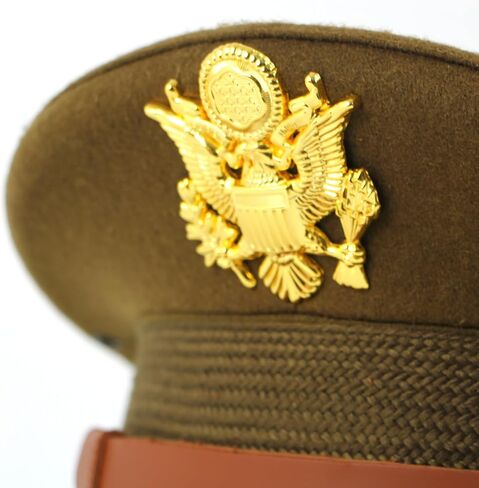 WW2 US Officer Hat Visor Wool Cap Crush With Eagle Embossment Badge WWII in Saudi Arabia