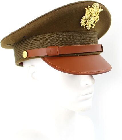 WW2 US Officer Hat Visor Wool Cap Crush With Eagle Embossment Badge WWII in Saudi Arabia