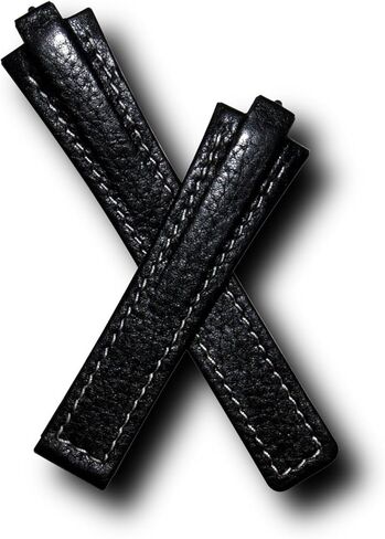21.5mm Black Buffalo Grain Genuine Leather Watchband with White Stitching to fit TAG Heuer Kirium Gents watch in Kuwait