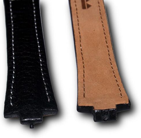 21.5mm Black Buffalo Grain Genuine Leather Watchband with White Stitching to fit TAG Heuer Kirium Gents watch in Kuwait