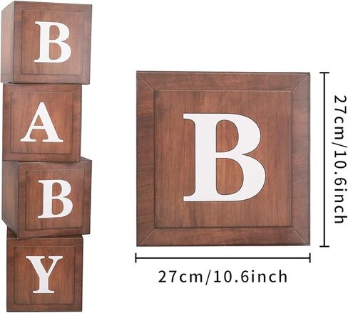 CJT Clear Baby Boxes with Letters for Baby Shower,Baby Shower Decorations, Birthday Party,Gender Reveal,Reusable Favors In Giftbox,Transparent Ballon Boxes Backdrop, Baby Blocks(Brown) in Saudi Arabia