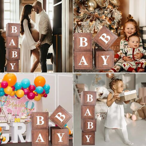 CJT Clear Baby Boxes with Letters for Baby Shower,Baby Shower Decorations, Birthday Party,Gender Reveal,Reusable Favors In Giftbox,Transparent Ballon Boxes Backdrop, Baby Blocks(Brown) in Saudi Arabia