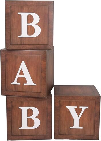 CJT Clear Baby Boxes with Letters for Baby Shower,Baby Shower Decorations, Birthday Party,Gender Reveal,Reusable Favors In Giftbox,Transparent Ballon Boxes Backdrop, Baby Blocks(Brown) in Saudi Arabia