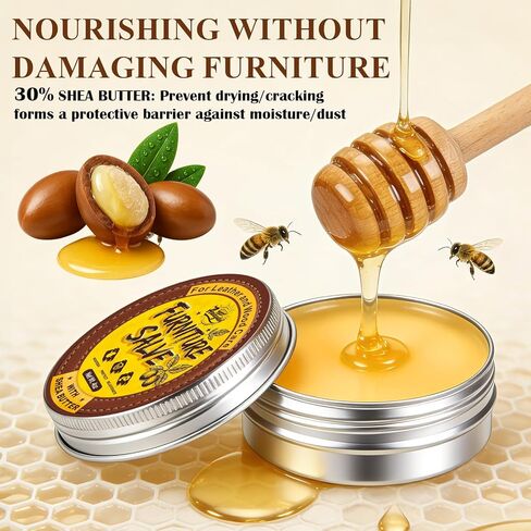 Furniture Salve for Leather 4oz 3-in-1,Polisher, Moisturizer,and Restorer for Couches and Furniture, Beewax Conditioner for Leather,Wood, and Vinyl,Repair Salve with Brush and Towel in Kuwait