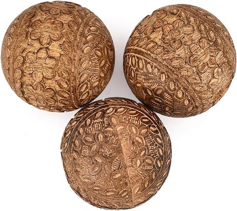 كرة كيمونا المزخرفة من خشب المانجو أو للاستخدام الفردي مثالية للاستخدام في غرفة المعيشة وغرفة الطعام | طاولة القهوة وديكور المنزل (مجموعة من 3)، (3 × 3 × 3 بوصة) in Kuwait