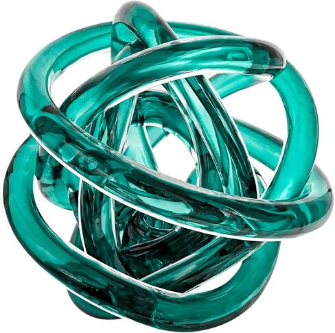 كرة ديكور باللون الأزرق المخضر بعقدة زجاجية - منحوتة إنفينيتي منحوتة يدويًا مقاس 6 بوصات ديكور منزلي لتزيين الطاولة فن داخلي in Kuwait