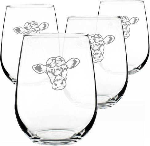 Cow Face Stemless Wine Glass - Funny Cute Farm Animal Themed Decor and Gifts for Cow Lovers - Large 17 Oz in Saudi Arabia