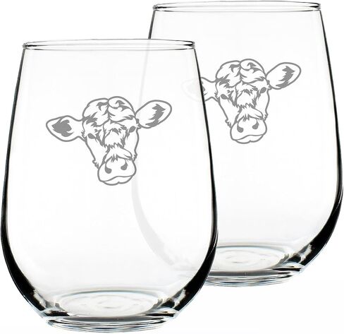 Cow Face Stemless Wine Glass - Funny Cute Farm Animal Themed Decor and Gifts for Cow Lovers - Large 17 Oz in Saudi Arabia